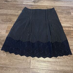 Ann Taylor Skirt 6 Petite Black White Polka Dot A Line Eyelit Hem Cotton